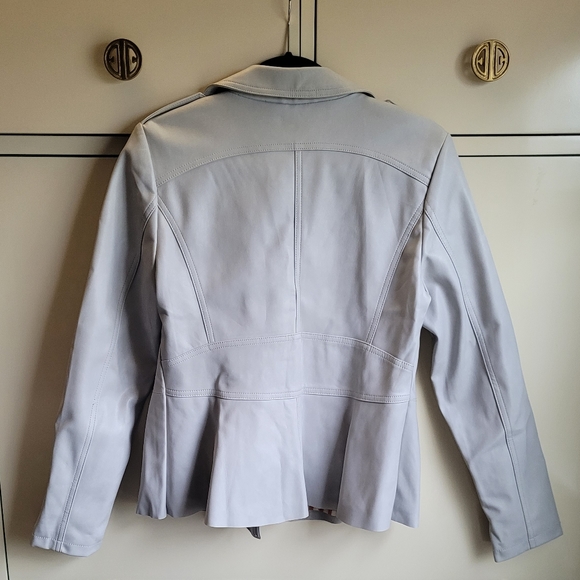 New Anthroplogie Peplum Faux Leather Jacket Blazer Light Gray Size M - Picture 9 of 10